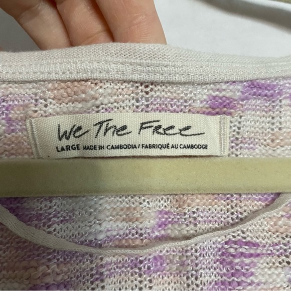 Free People We the Free Pink Combo Spaced Out Long Sleeve Cozy Knit Top Sz L - Picture 7 of 16